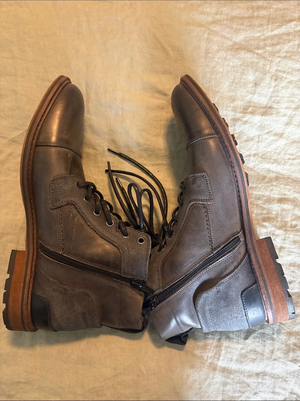 Men's Grey Leather Lace-Up Ankle Boots